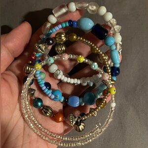 Artisan Sea Glass Handcrafted Beaded Cuff Bracelet Boho Bangle Kawaii Art Y2K xo